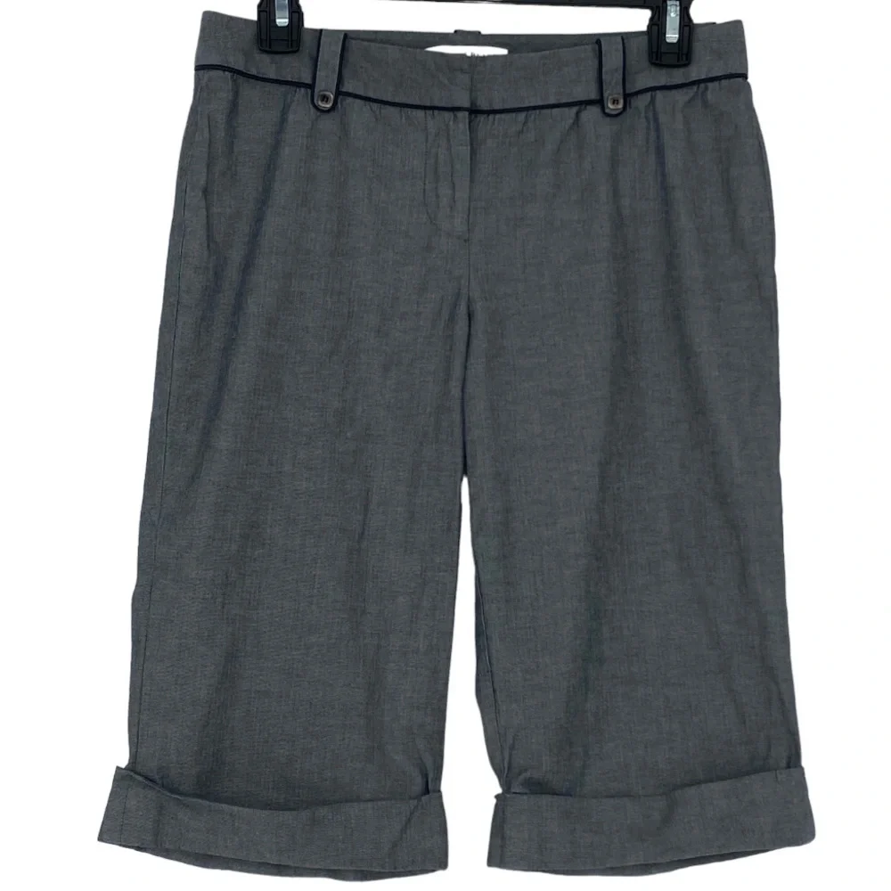 WHBM Suit Style Gray Long Bermuda Shorts with Rolled Cuff, 4